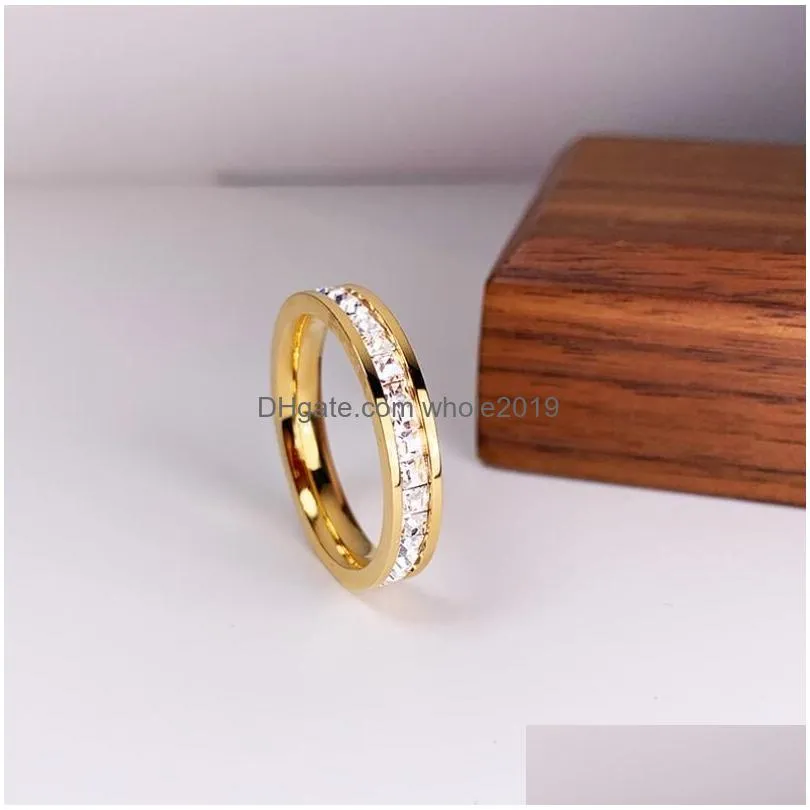 simple rose gold titanium steel couple ring for woman fashion single row zircon finger jewelry girls temperament rings