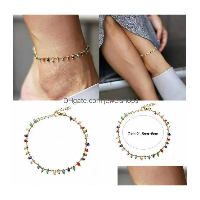 colorful rice beads foot bracelet simple fashion anklets mixed color tassel pendant gold summer anklet boho jewelry