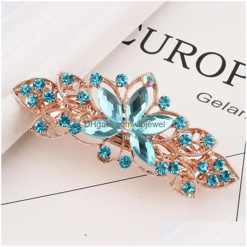 korean beauty barrettes women fashion hair clip creative leaf crystal alloy rhinestone hairpin headband hair accessories 9x3cm