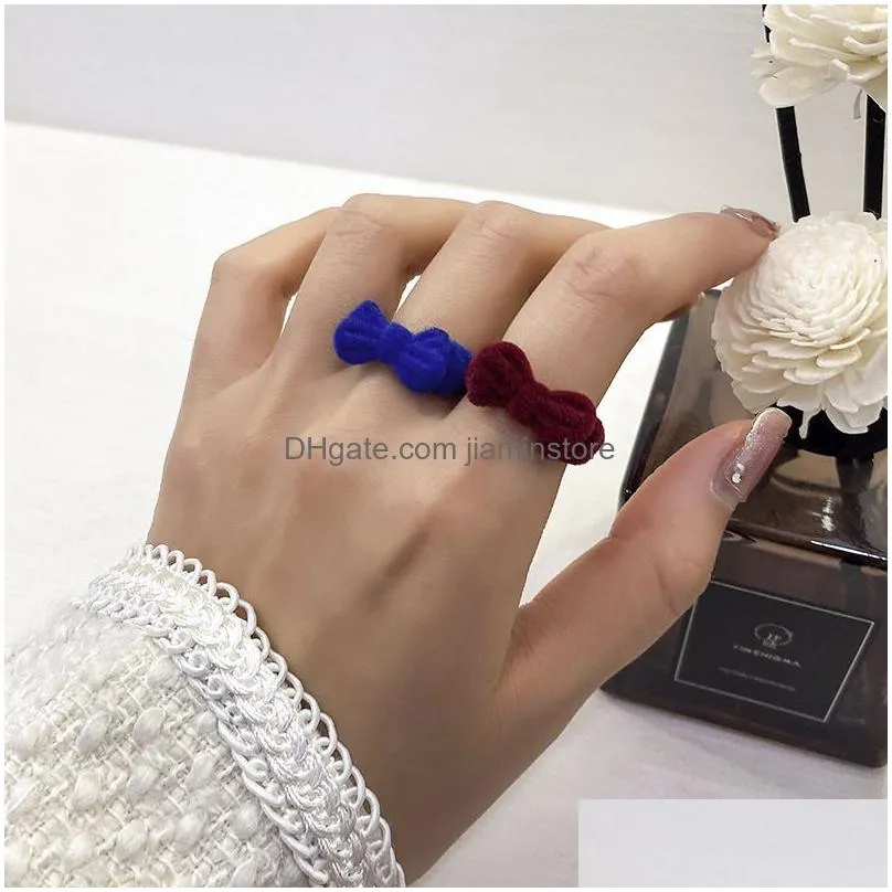 creative trendy velvet bow band rings for women vintage blue flocking wine red open index finger jewelry for ladies girls gift