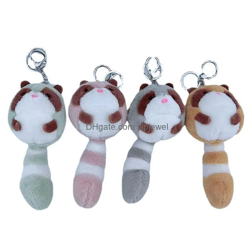 design fashion cute odd-tailed bear plush toy keychains small raccoon stuffed doll school bag pendant keychain doll 18cm