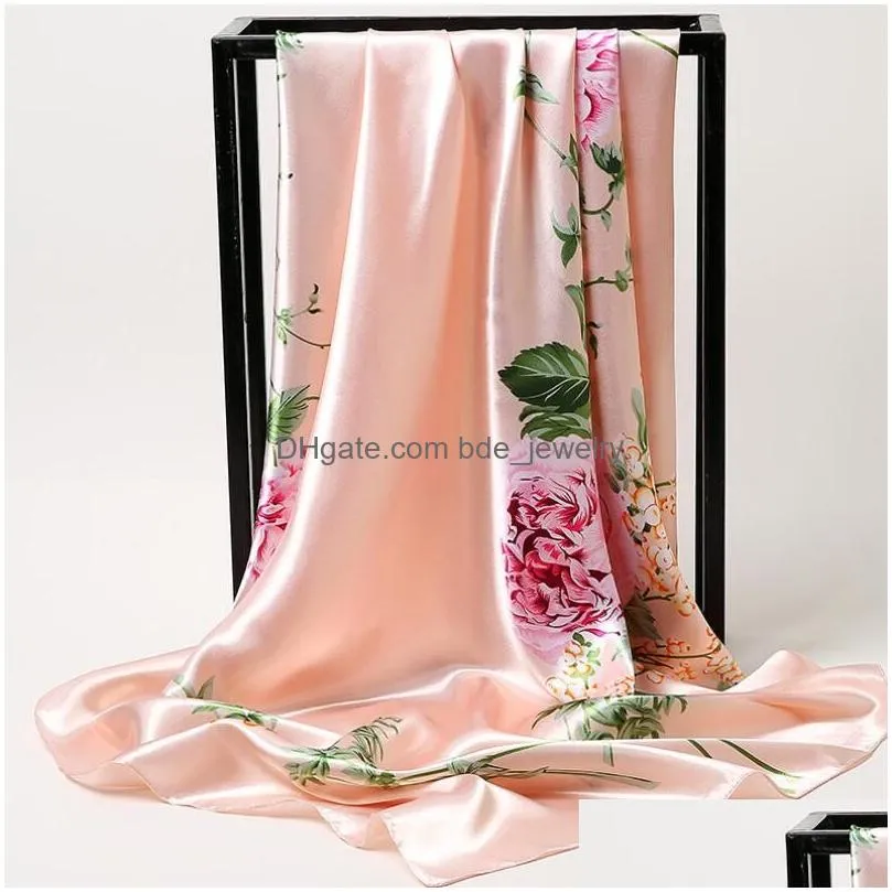 spring shawls scarves women simulation satin printing professional scarf kerchief wholesale 90x90cm