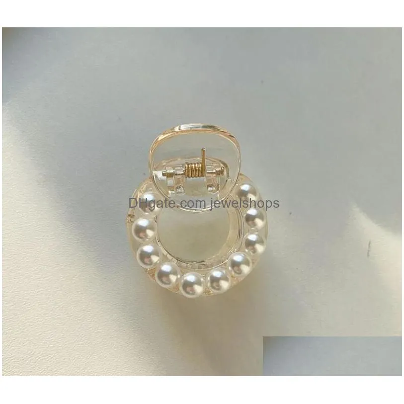 sweet mini round pearl hair clips claw clamps for women girls chic barrettes crab hairpins styling fashion accessories