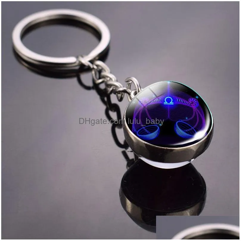 luminous keychain 12 constellation key ring starry sky time stone glass ball accessories pendant gifts