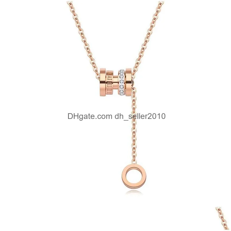 classic design famous brand roman numerals pendant necklace for women titanium steel necklace luxury jewelry female