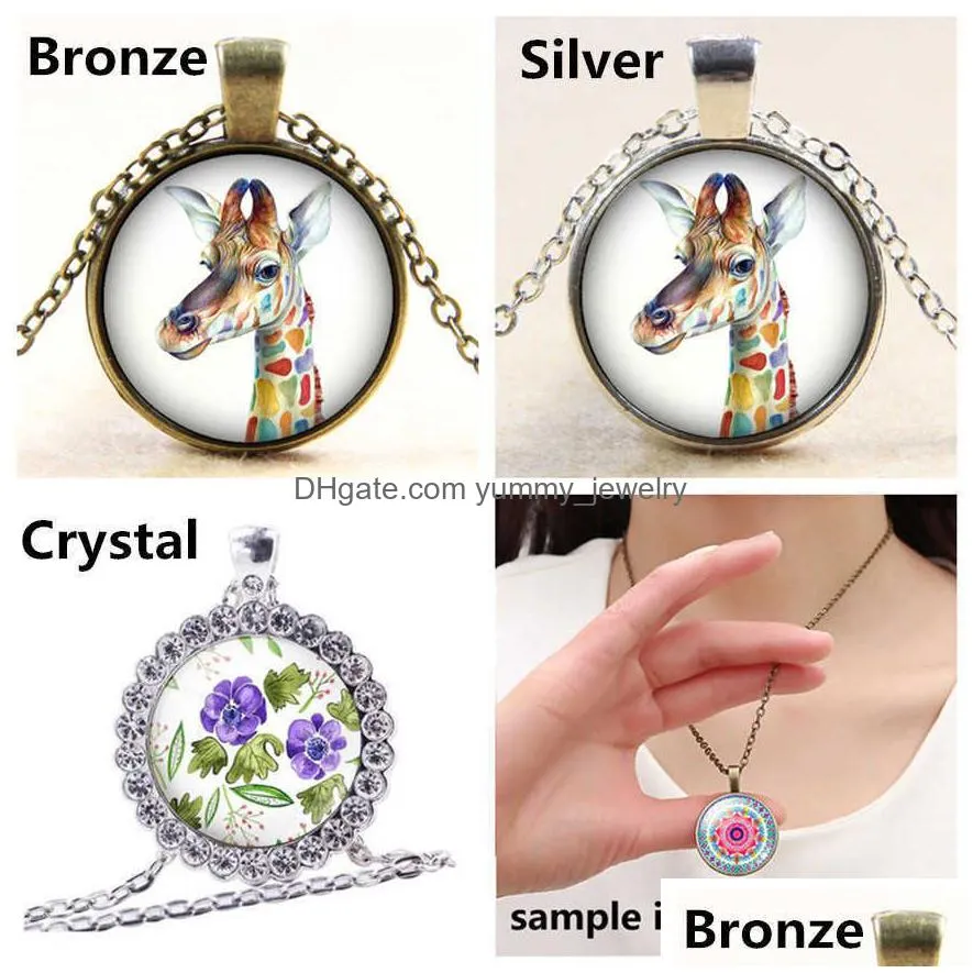 flower birds hummingbird round pendant necklace 25mm glass cabochon silver plated/crystal jewelry women birthday gift 50cm