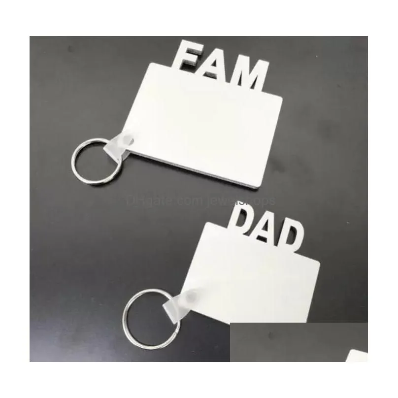 sublimation mom dad fam keychains party favor diy blank mdf key rings for mother and father gift 75x75x3mm