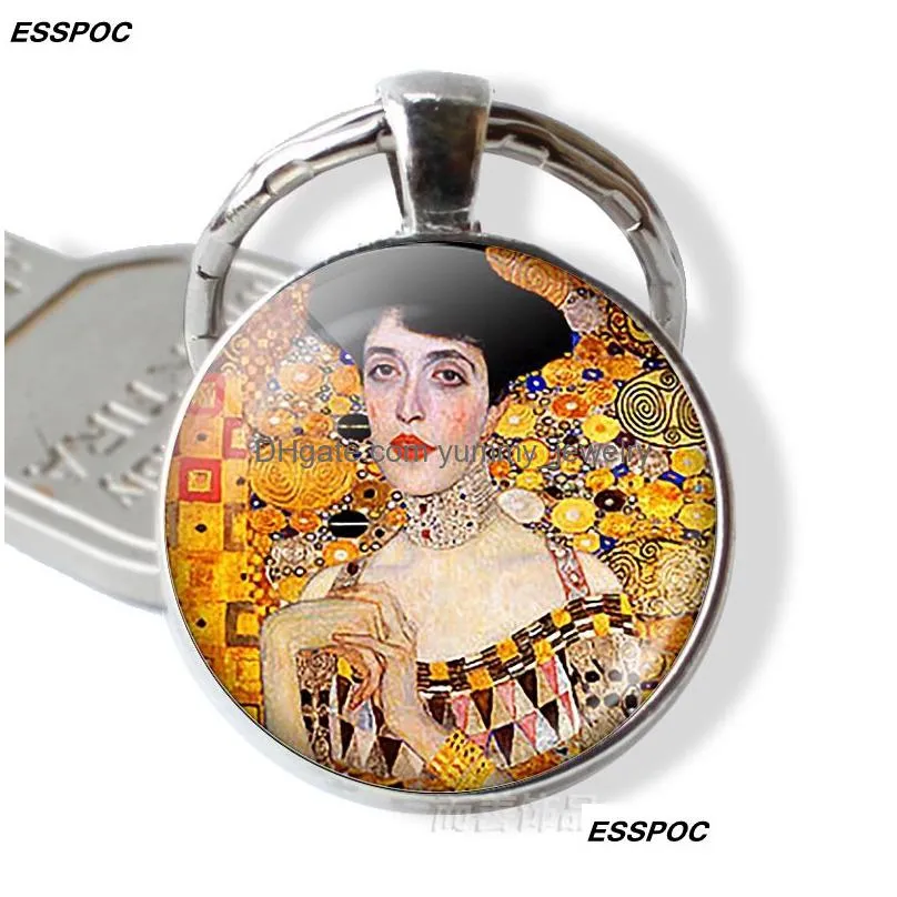 gustav klimt keychain klimts the kiss fulfillment water serpents tree of life farm garden glass dome metal key chain for women