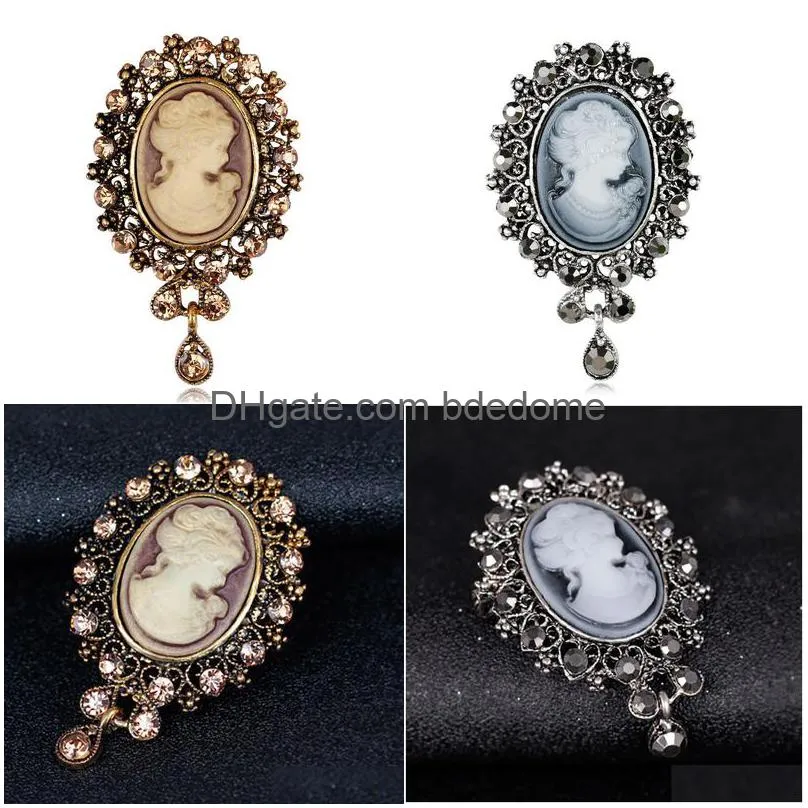 lady photo frame head portrait brooch pin fashion business suit tops corsage rhinestone brooches fashion jewelry gift