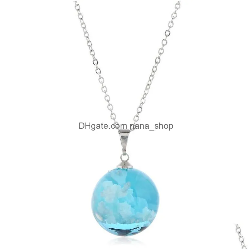 transparent blue sky white clouds resin ball necklace earring set women wedding party exquisite jewelry suit