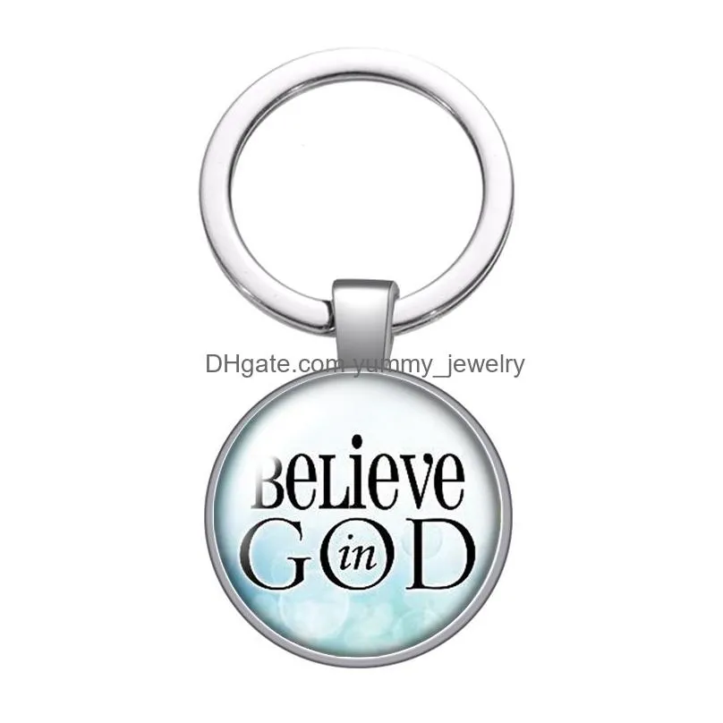 cross faith words hope brave glass cabochon keychain bag car key chain ring holder charms silver keychains for men women gifts