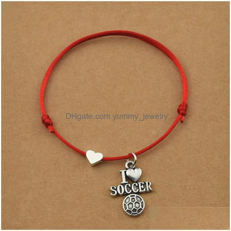 handmade gifts i love volleyball soccer baseball basketball football softball heart charm pendant red black cord rope bracelets