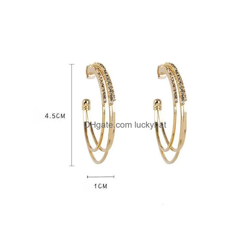exaggerated lady rhinestone c shaped hoop earrings for women big statement earrings wholesale jewelry gifts