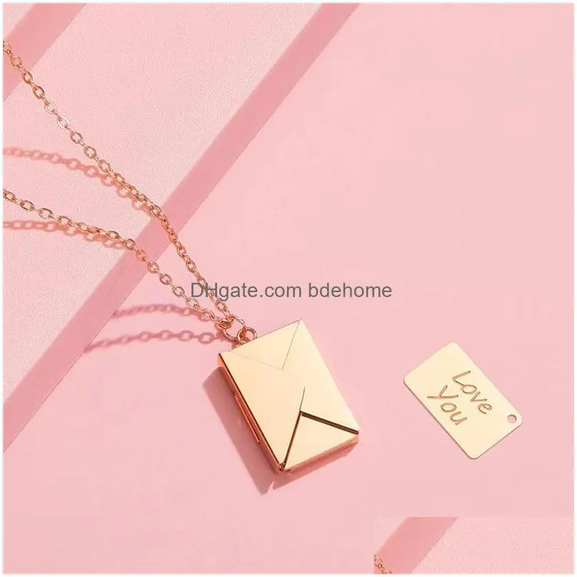 design fashion love letter envelope pendant necklace stainless steel jewelry confession love you for valentine day mother day gift