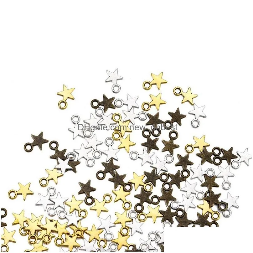 9mm star bead charm gold silver plated small pendant for diy bracelet necklace earring jewelry making alloy 100pcs