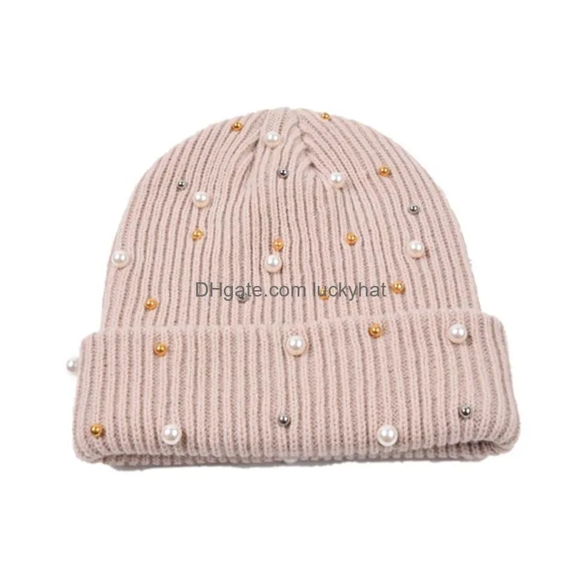outdoor personalized women hat pearl beanies baggy skull hats winter warm cap uni keep elastic hedging caps soft elasticity