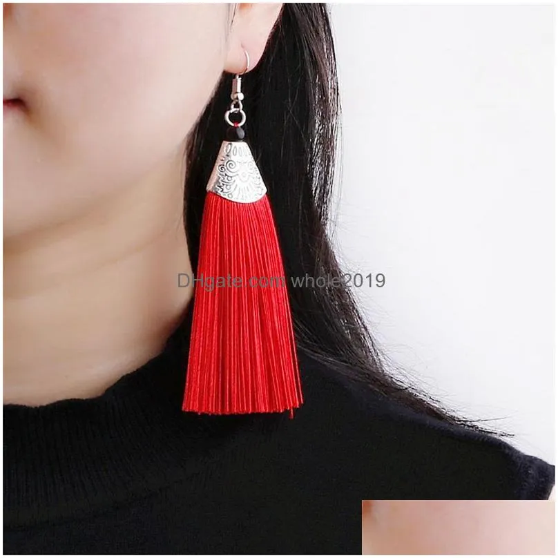 vintage bohemia rope tassel alloy fish mouth dangle ethnic pattern long drop earring for women ear rings jewelry gift