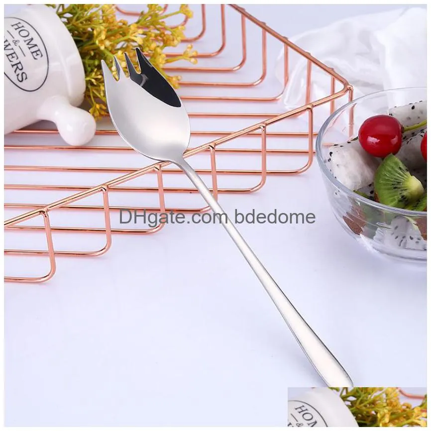 long handle tooth spoon fork stainless steel home kitchen dining flatware noodles ice cream dessert spoons forks cutlery tool