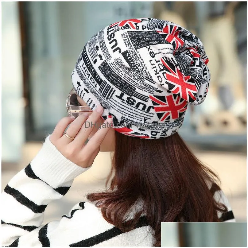 spring autumn skull hats classic flag print casual caps solid color cotton female hat women men bonnet beanie cap