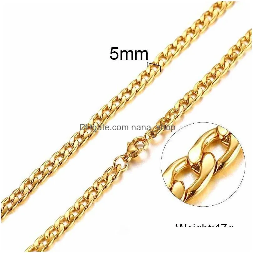 punk cuban chain necklace for men women basic stainless steel curb link chain chokers vintage gold tone solid metal collar gift