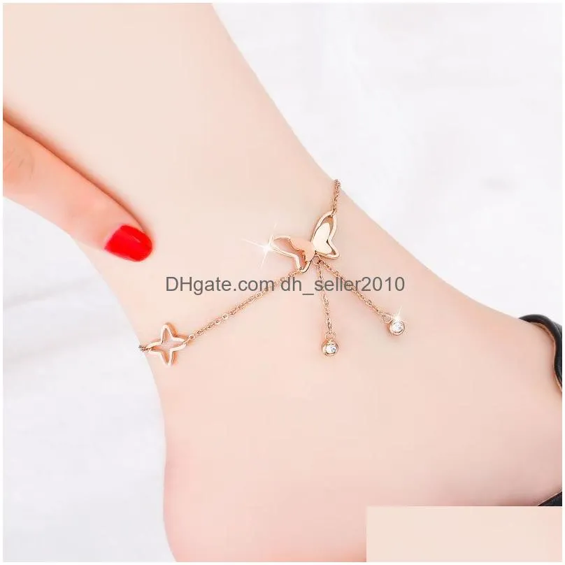 classic coin bell pendant titanium steel gold anklet for women fashion korean butterfly ankle jewelry girls y swimsuit party gift