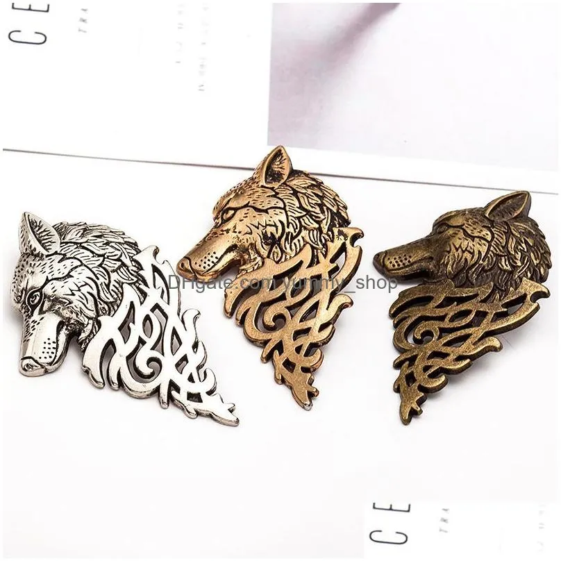 vintage wolf head brooch jewelry upscale unisex brooches for women men animal suit collar pin buckle collection broche