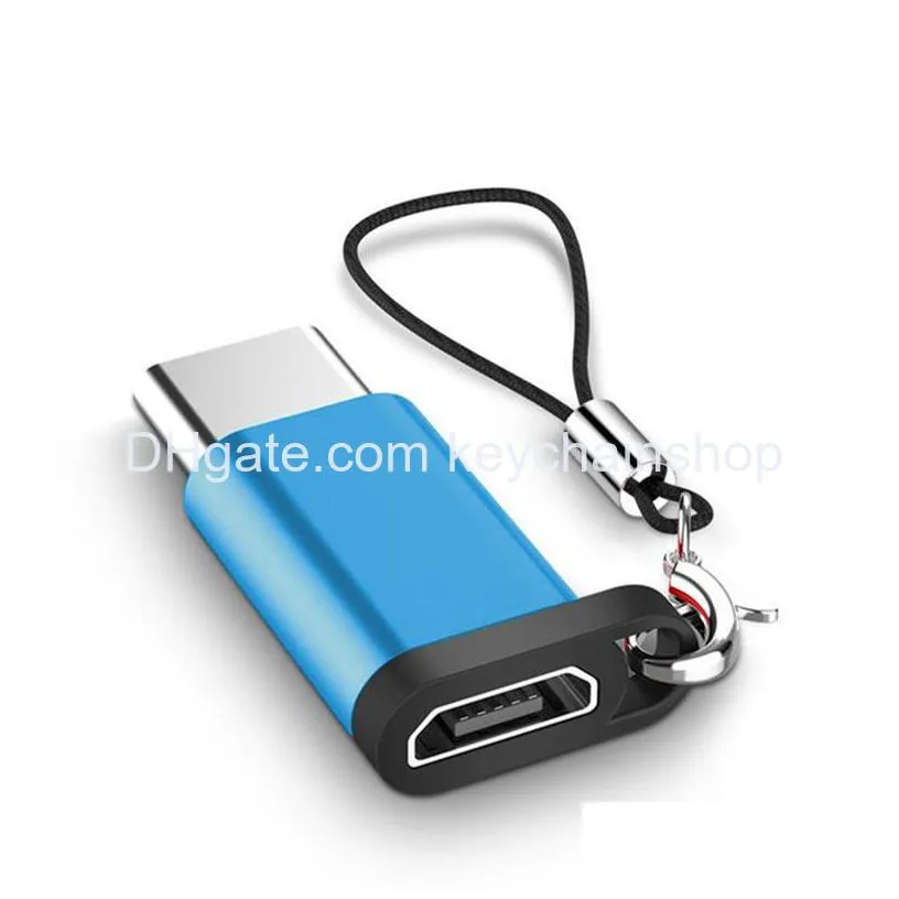 portable type-c to micro usb adapter with anti-lost keychain convert connector for samsung 