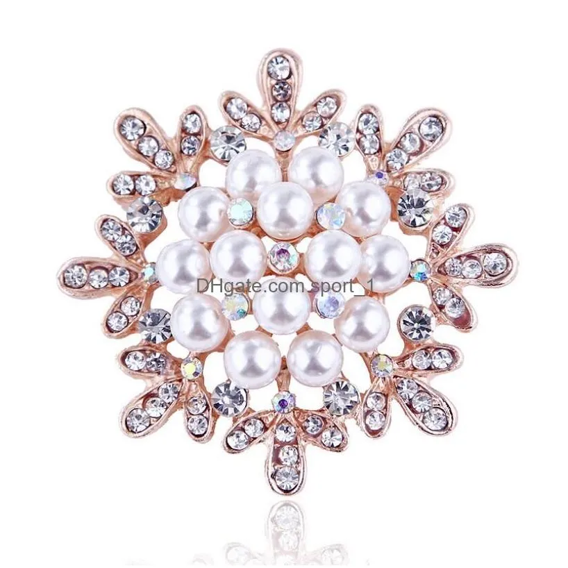 fashion jewelry vintage gold brooches pins austria crystals imitation pearl flower brooch wedding accessories