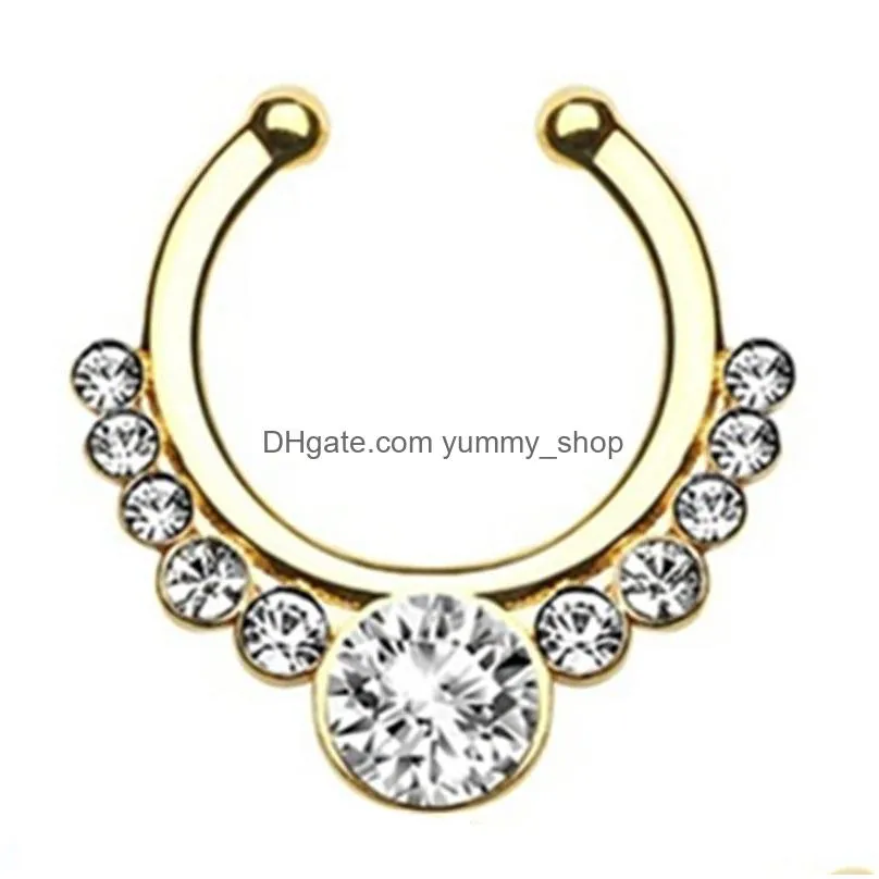 17x15mm zircon fake septum piercing nose ring hoop for girl men faux body clip rings jewelry non-pierced