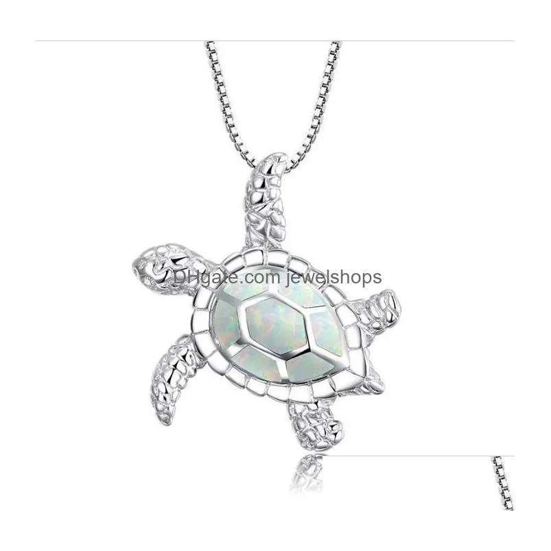 opal turtle pendant necklace silver jewelry for woman fashion cute necklaces