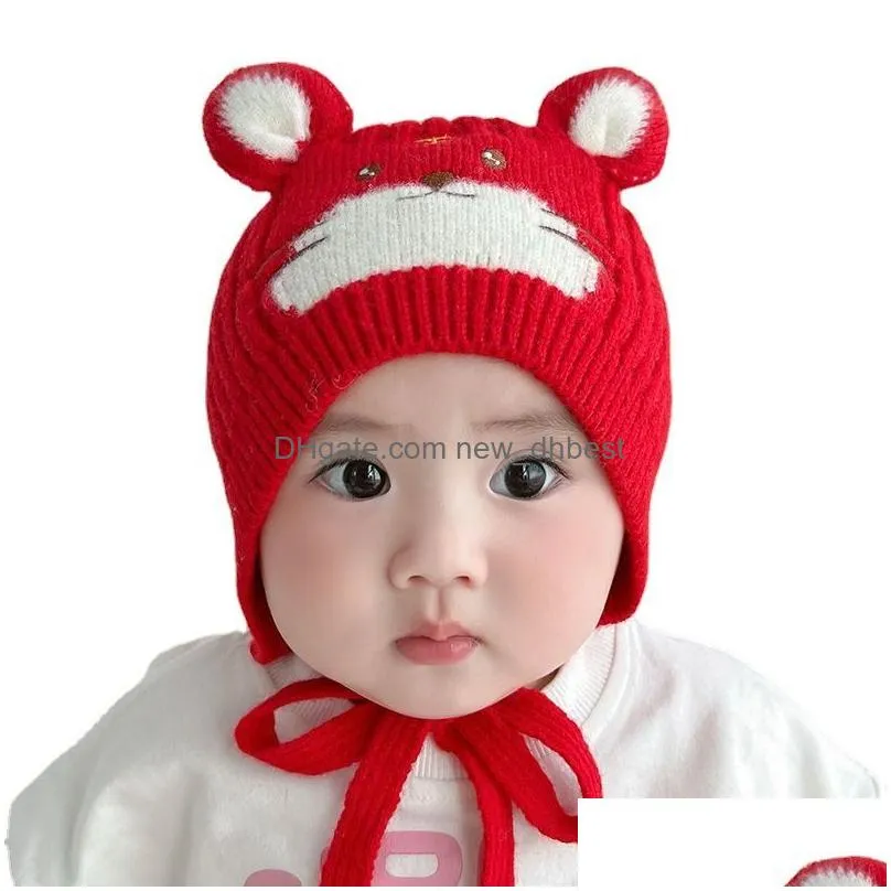 fashion skull caps baby beanie knitted plush cap girls boys kids winter warm hat