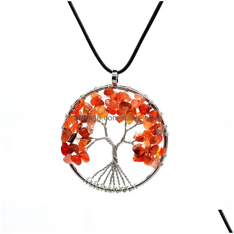 classic quartz natural stone tree of life pendulum pendant necklace for women crystal necklaces pendants jewelry