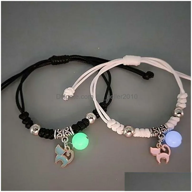 fashion luminous moon star beaded charm bracelets couple adjustable rope matching bracelet friend love gifts jewelry 2pcs