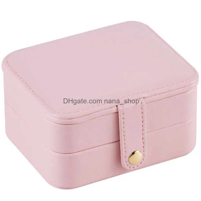 double-layer travel jewelry organizer box girl portable pu leather earring ring necklace jewellery storage case 11x9cm