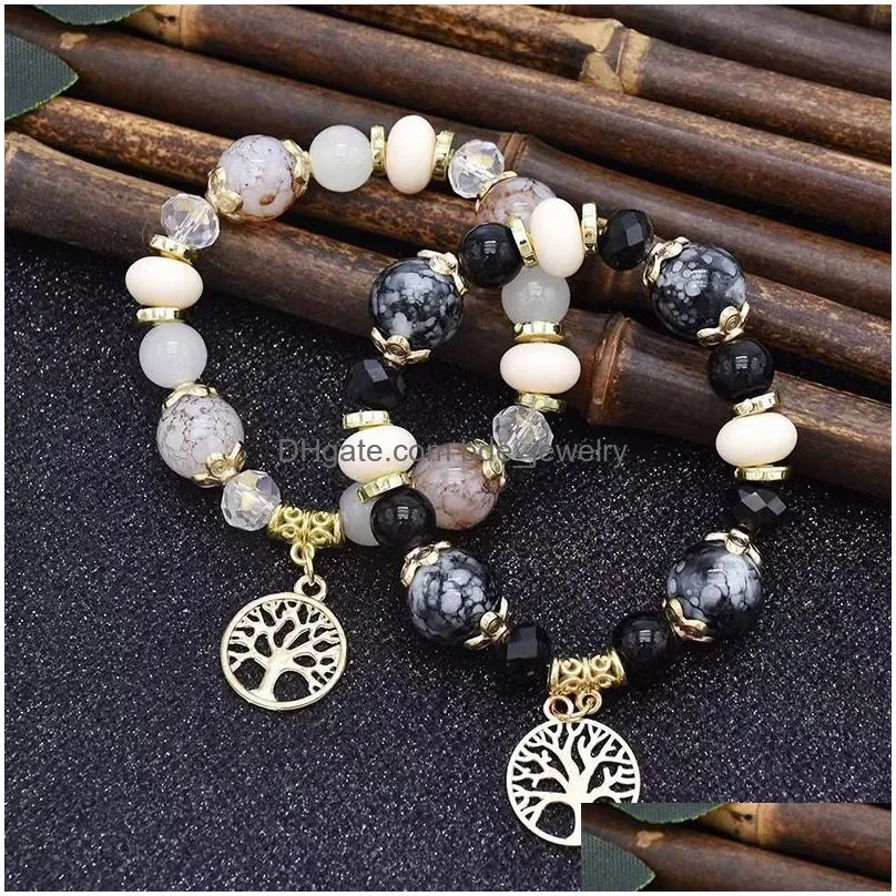 bohemian ethnic glass beads strand bracelets for women girls fashion tree of life charm elastic rope bracelet