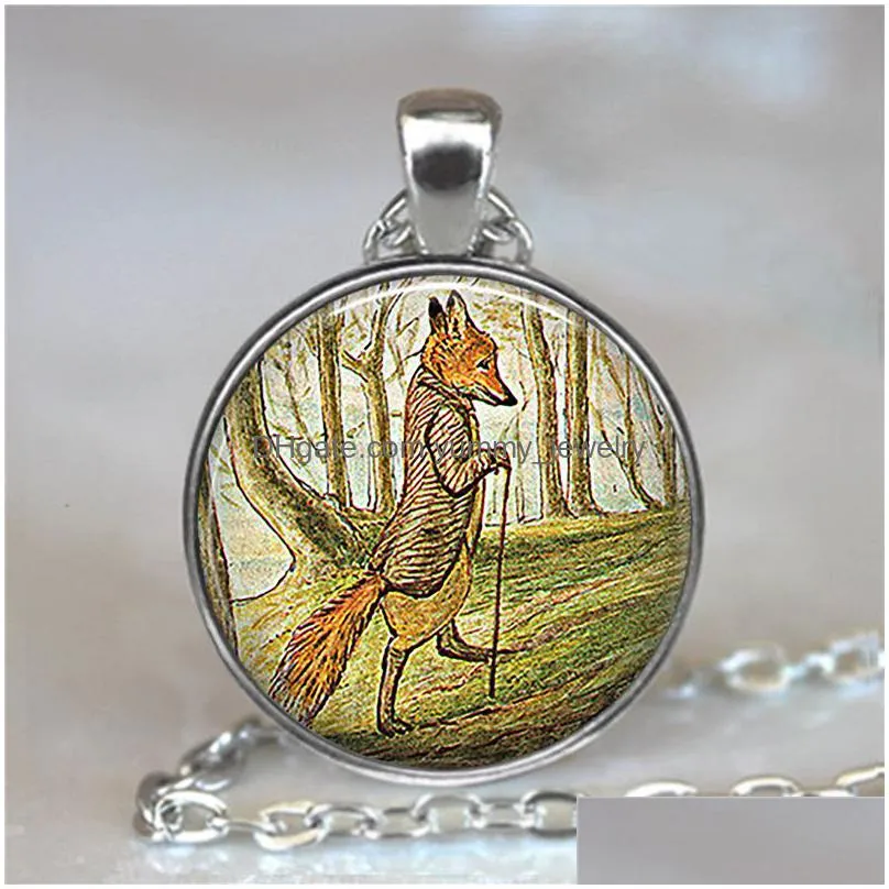 cartoon picture of drink girl and fox pendant choker statement necklace for women dress accessories glass photo pendant jewelry