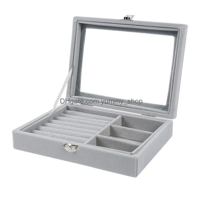 european-style velvet glass ring earring jewelry organizer box tray holder storage case display case home decor 20x15x5cm