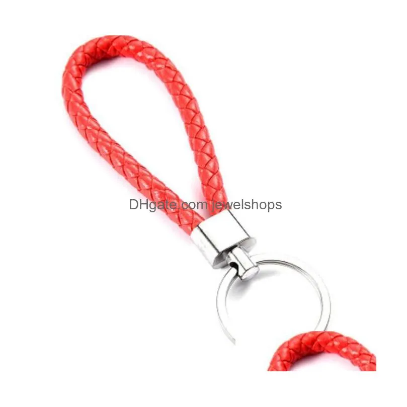 pu leather braided woven keychain rope rings fit diy circle pendant key chains holder car keyrings jewelry accessories