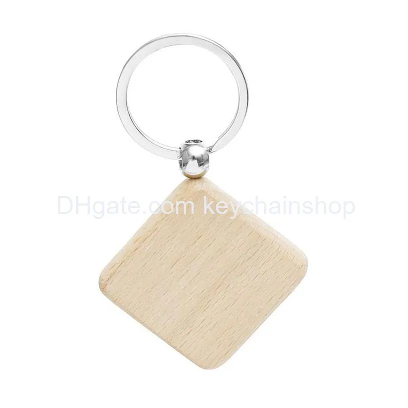 promotional handicrafts party favor souvenir plain diy blank beech wood pendant key chain keychain with key ring