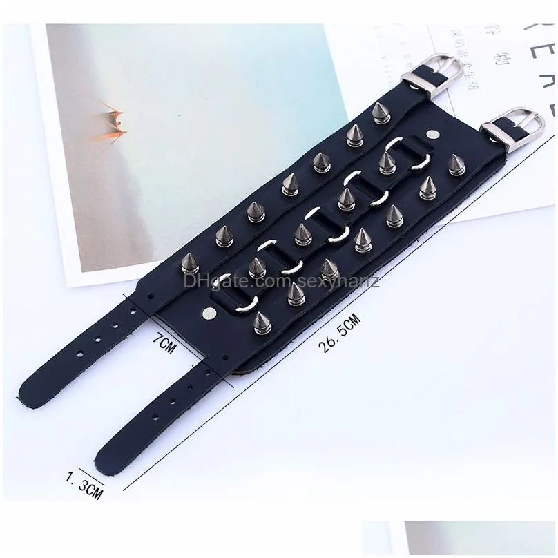 punk unique rock spikes rivet gothic skeleton charm bracelets skull biker wide cuff leather bangle gift