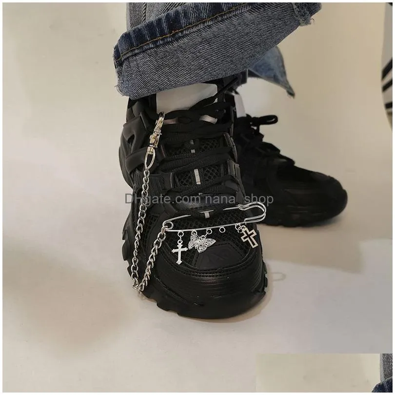 punk uni tassel cross butterfly charm paperclip anklet boot shoe chain hip hop funny shoes accessorices