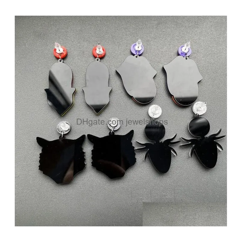 acrylic stud earrings halloween black cat ghost doll skeleton purple mouth lip orange pumpkin drop earring dangles for women girls