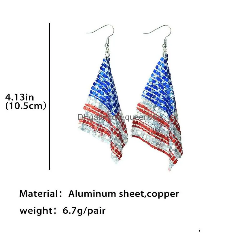 personality metal sequin flag dangle earrings for women golden aluminum sheet retiform mixed drop earring independence day jewelry