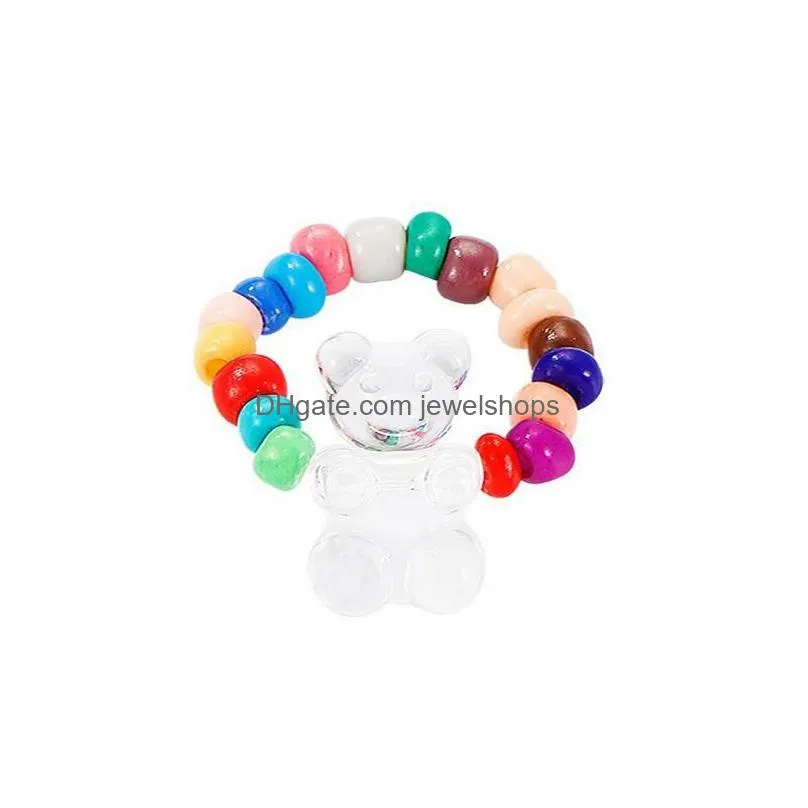 cute romantic bear ring innovative jelly color resin adjustable elastic rings jewelry for women girl valentines day gift