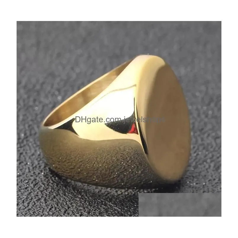 simple style round big width signet mens ring titanium steel finger silver gold men jewelry size 7-12
