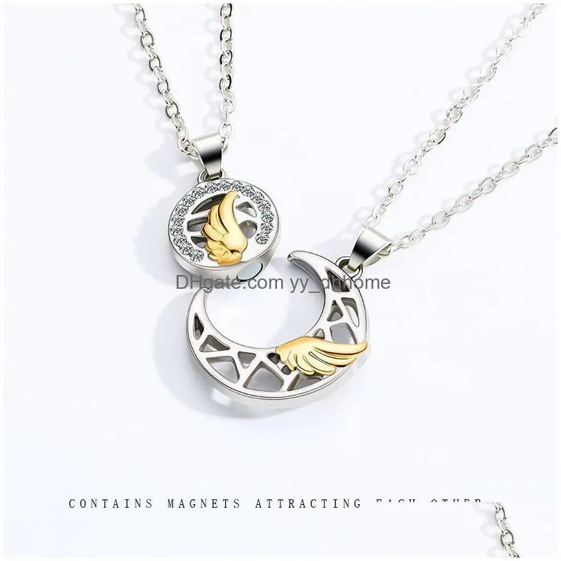 sun moon feather couple necklace projection magnetic pendant necklaces heart-shaped cutout couple gift