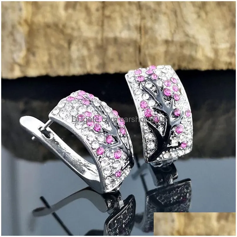 delicate flowers trendy hoop earrings retro crystal plum tree branch blossom drop earrings wedding jewelry