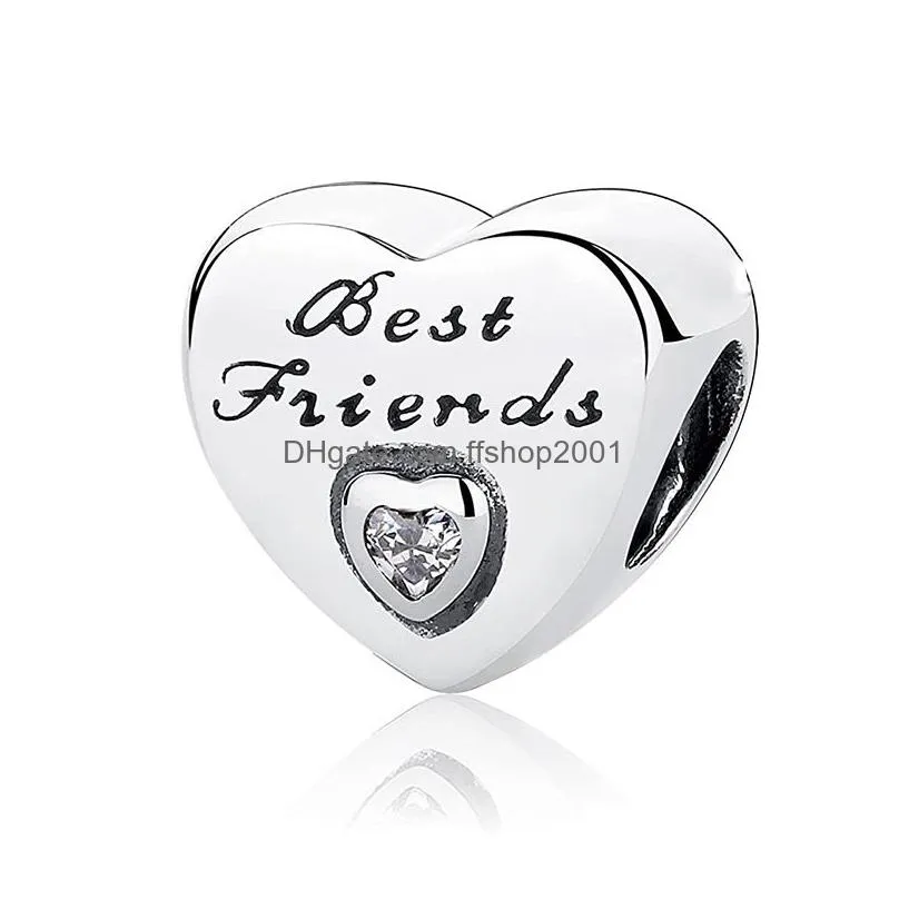 fashion heart shape charm eternal love mom pave shiny pendant beads fit original pandora charms silver color bracelets diy jewelry