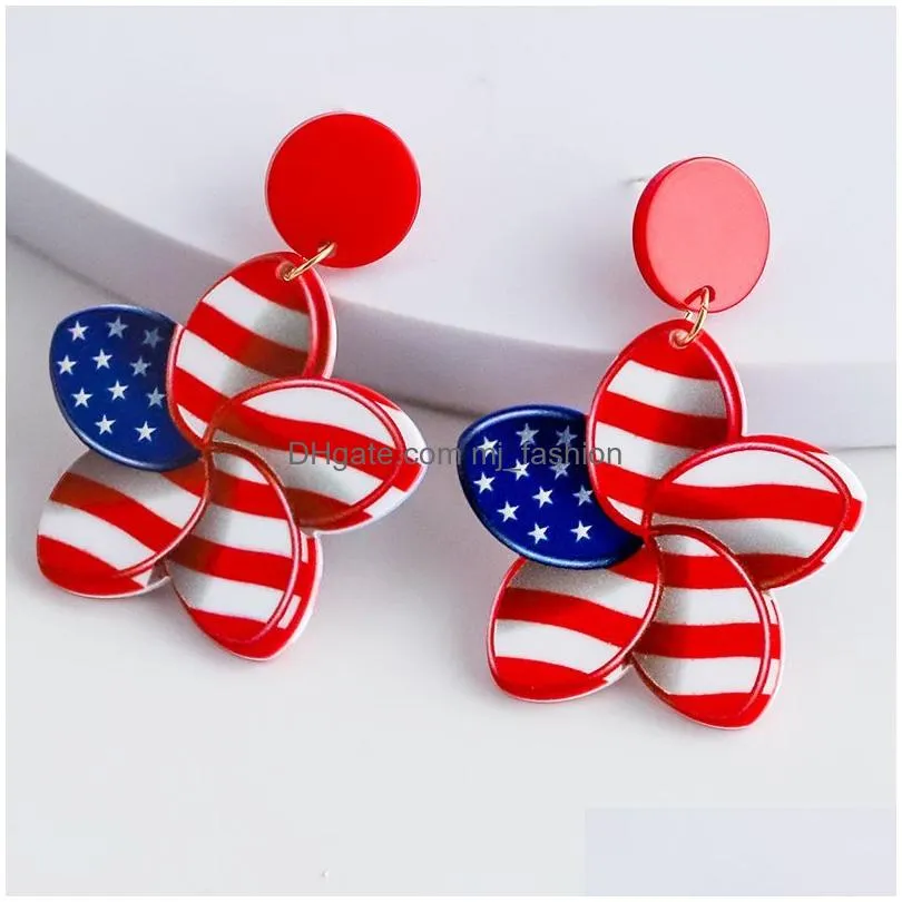 american independence day earrings red blue stripes flag ethnic acrylic hanging earrings