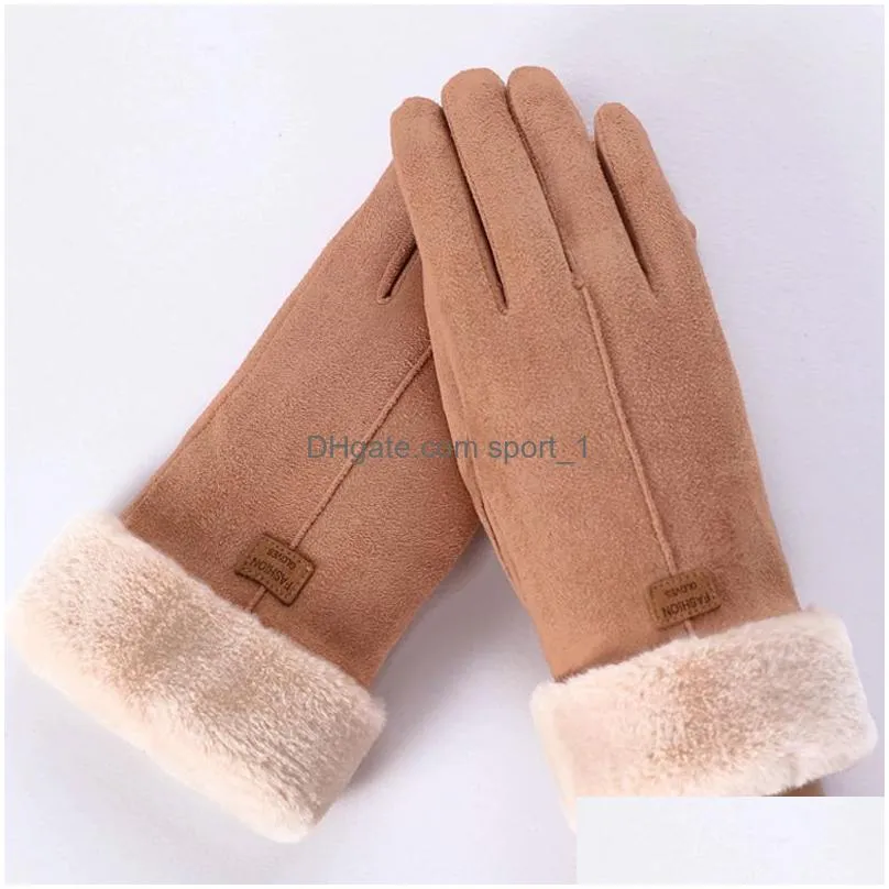 women gloves winter touch screen female suede fuzzy warm full finger gloves lady for outdoor sport driving